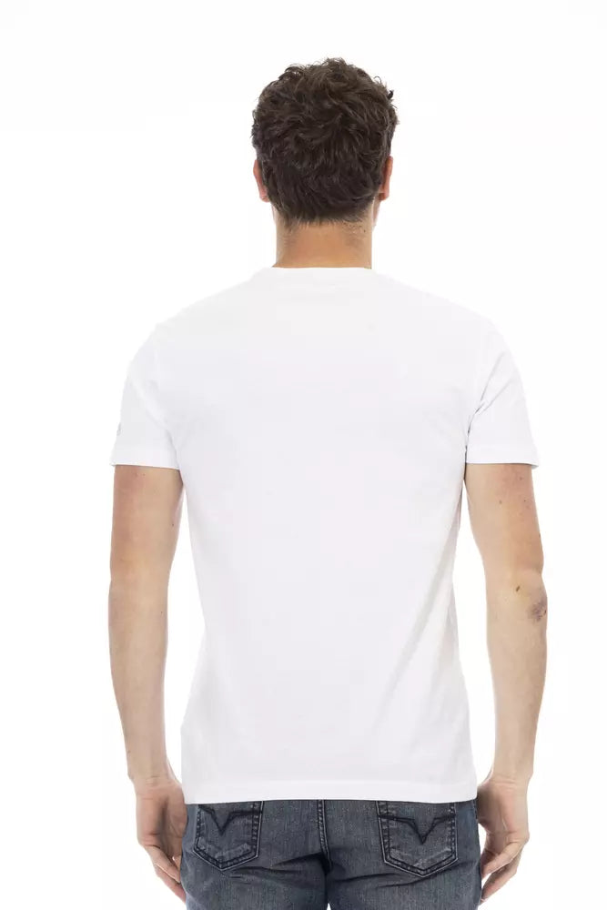 Trussardi Action Sleek White Cotton Blend Tee with Graphic Front Trussardi Action