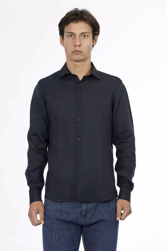 Baldinini Trend Blue Linen Men Shirt Baldinini Trend