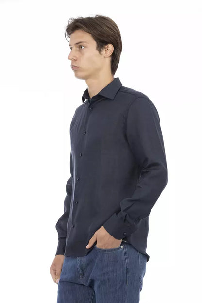 Baldinini Trend Blue Linen Men Shirt Baldinini Trend