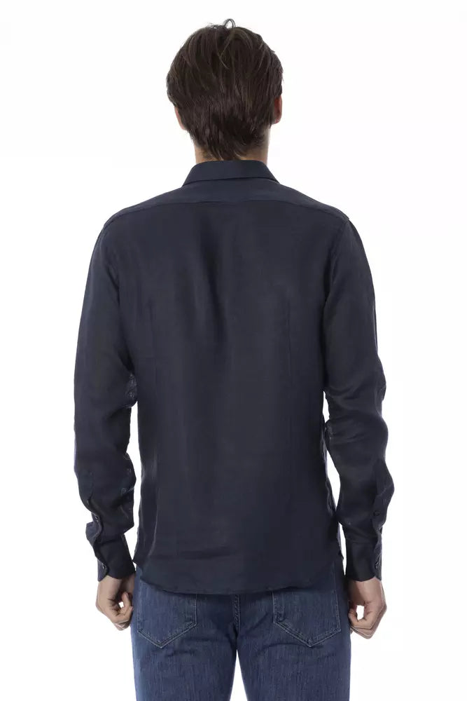 Baldinini Trend Blue Linen Men Shirt Baldinini Trend