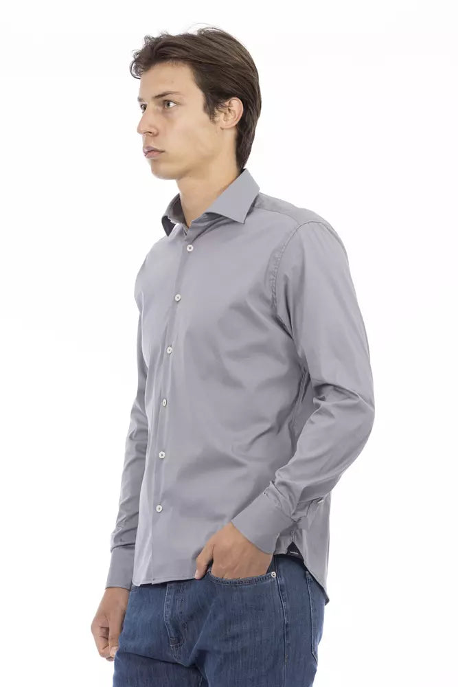 Baldinini Trend Gray Cotton Men Shirt Baldinini Trend