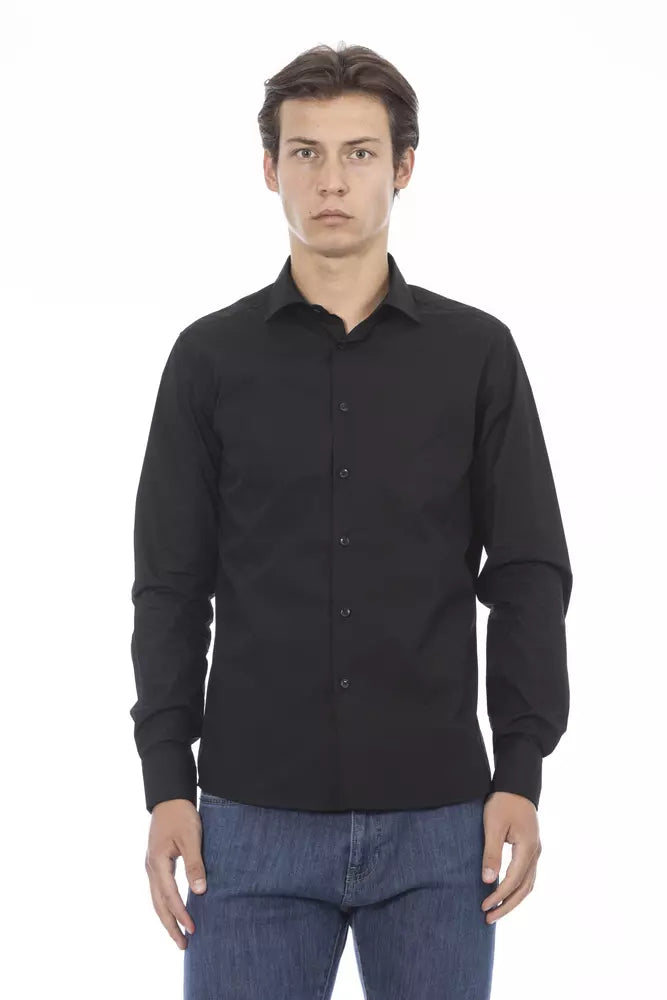 Baldinini Trend Black Cotton Men Shirt Baldinini Trend