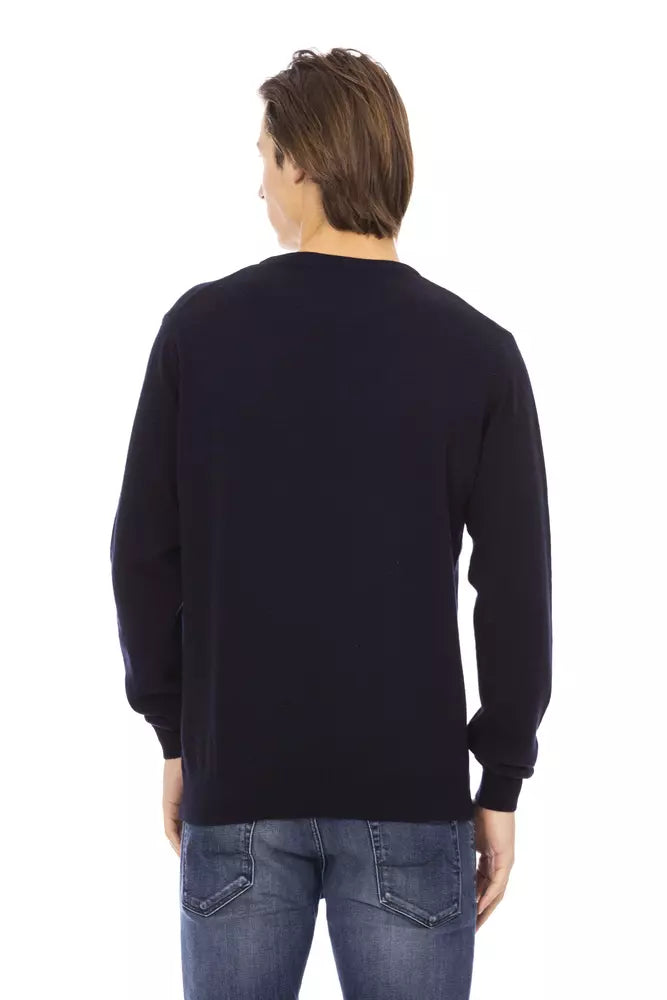 Baldinini Trend Blue Wool Men Sweater Baldinini Trend