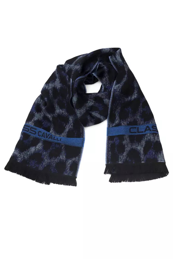 Cavalli Class Blue Wool Men Scarf Cavalli Class