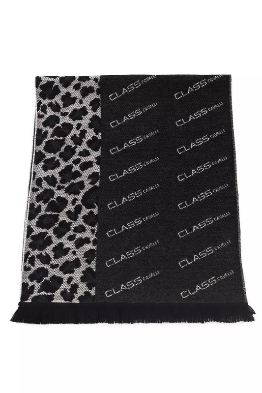 Cavalli Class Black Wool Men Scarf Cavalli Class