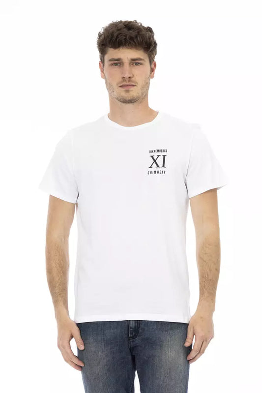 Bikkembergs Elegant White Front Print T-Shirt Bikkembergs