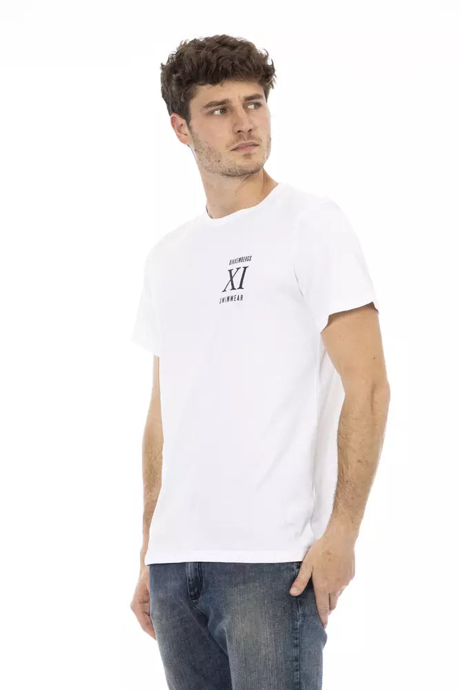 Bikkembergs Elegant White Front Print T-Shirt Bikkembergs