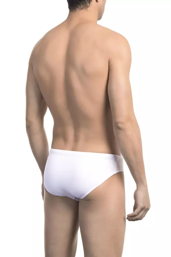 সাইড প্রিন্টের বিস্তারিত সহ Bikkembergs Chic White Speedo