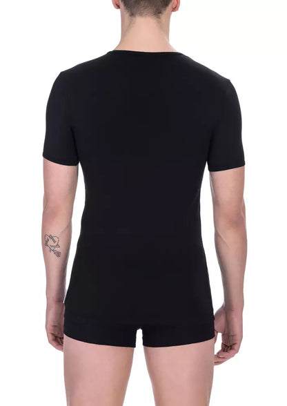 Bikkembergs Black Cotton Men V-Neck T-Shirt Bikkembergs