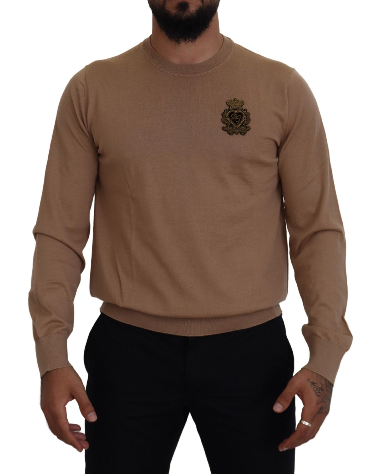 Dolce & Gabbana Beige Cashmere Crewneck Pullover Sweater Dolce & Gabbana