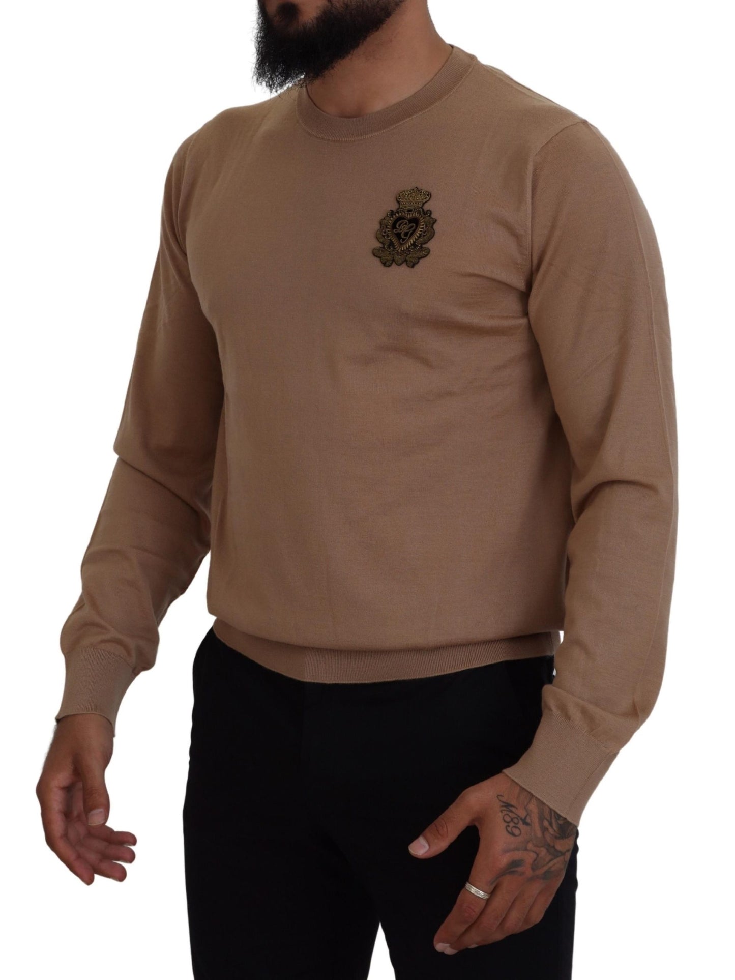 Dolce & Gabbana Beige Cashmere Crewneck Pullover Sweater Dolce & Gabbana