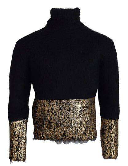 Dolce & Gabbana Stunning Black and Gold Crewneck Sweater Dolce & Gabbana