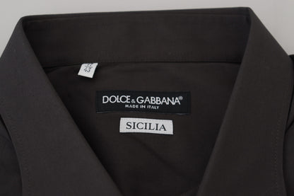 Dolce & Gabbana Elegant Gray Sicilia Slim Fit Dress Shirt Dolce & Gabbana