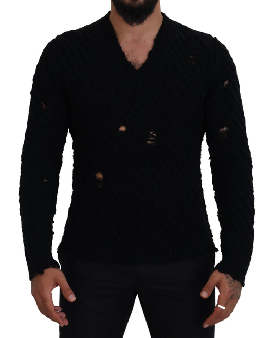 Dolce & Gabbana Elegant Black Wool-Blend V-Neck Sweater Dolce & Gabbana