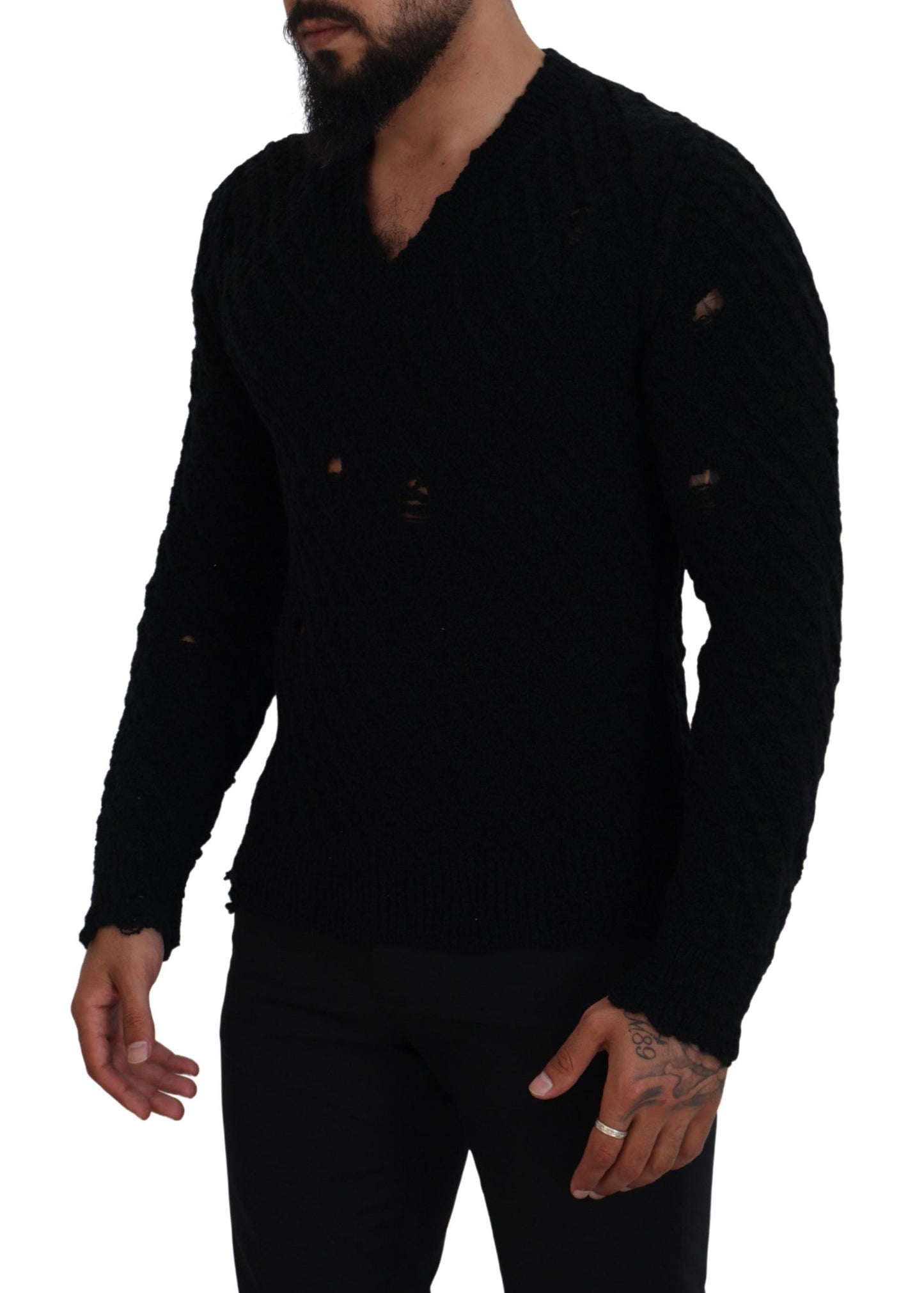 Dolce & Gabbana Elegant Black Wool-Blend V-Neck Sweater Dolce & Gabbana