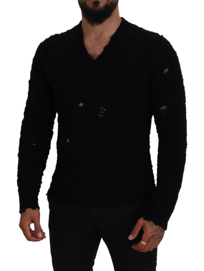 Dolce & Gabbana Elegant Black Wool-Blend V-Neck Sweater Dolce & Gabbana