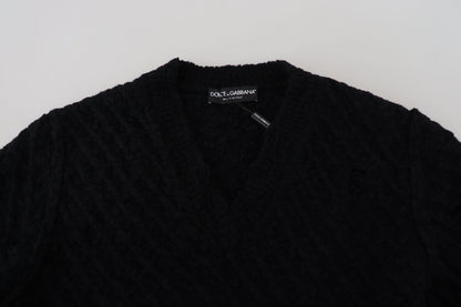 Dolce & Gabbana Elegant Black Wool-Blend V-Neck Sweater Dolce & Gabbana