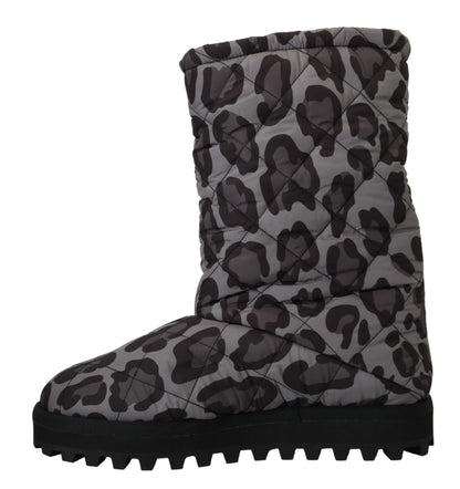 Dolce & Gabbana Elegant Gray Leopard Mid Calf Boots Dolce & Gabbana