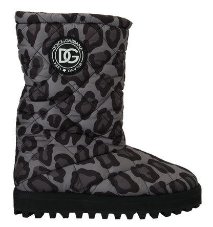 Dolce & Gabbana Elegant Gray Leopard Mid Calf Boots Dolce & Gabbana