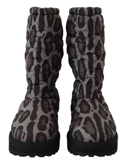 Dolce & Gabbana Elegant Gray Leopard Mid Calf Boots Dolce & Gabbana