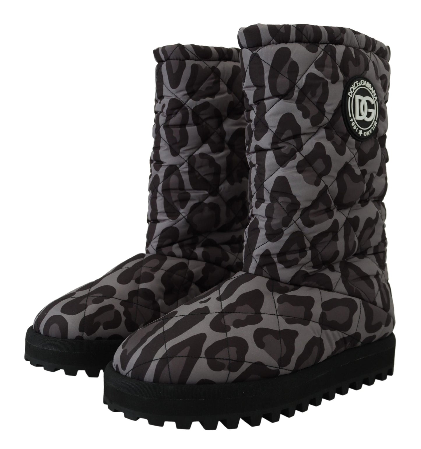 Dolce & Gabbana Elegant Gray Leopard Mid Calf Boots Dolce & Gabbana