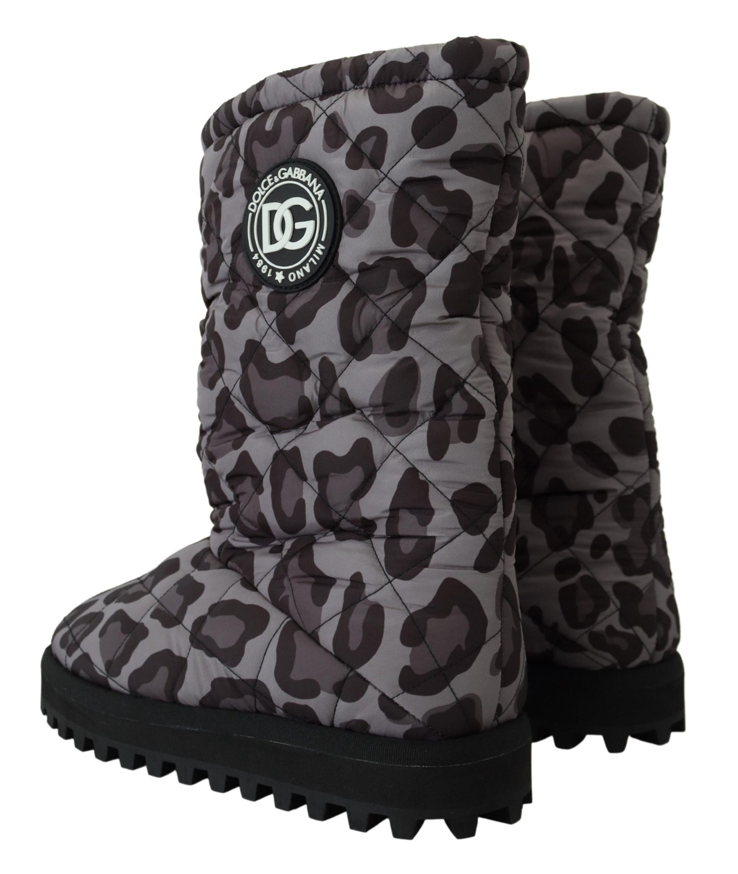 Dolce & Gabbana Elegant Gray Leopard Mid Calf Boots Dolce & Gabbana