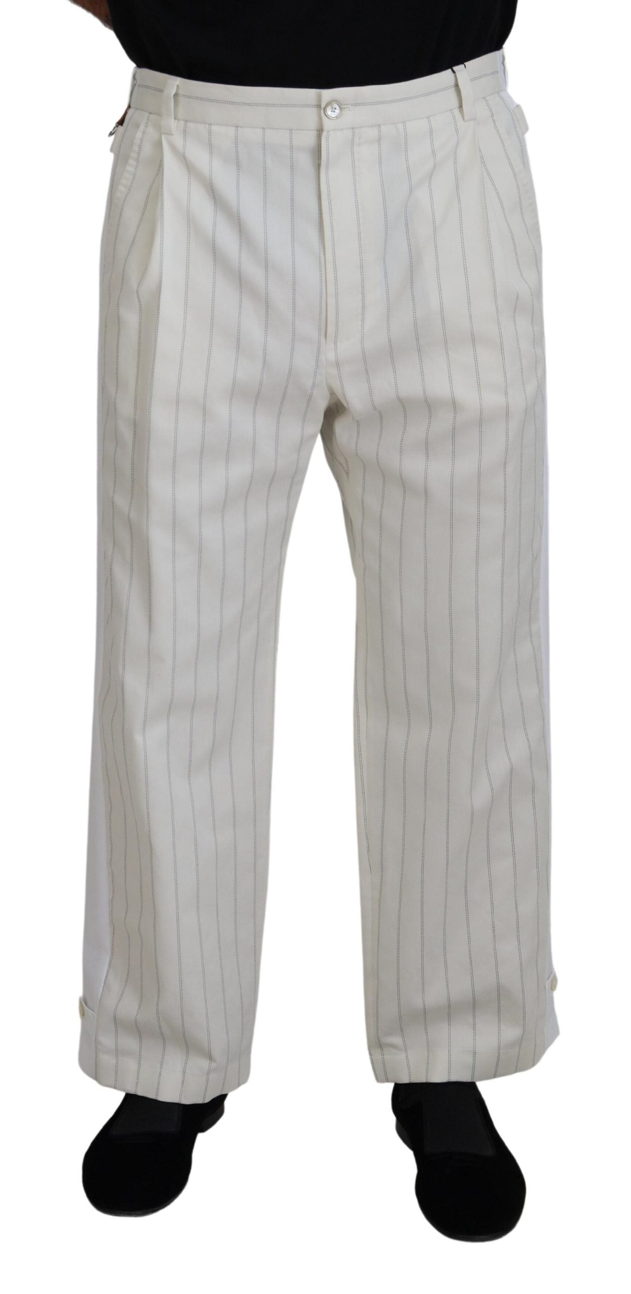 Dolce & Gabbana Elegant White Striped MainLine Trousers Dolce & Gabbana