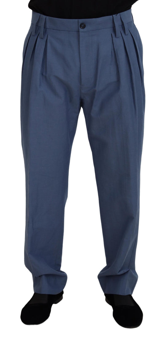 Dolce & Gabbana Elegant Blue Linen-Cotton Blend Trousers Dolce & Gabbana