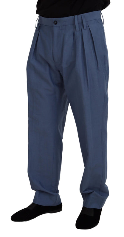 Dolce & Gabbana Elegant Blue Linen-Cotton Blend Trousers Dolce & Gabbana