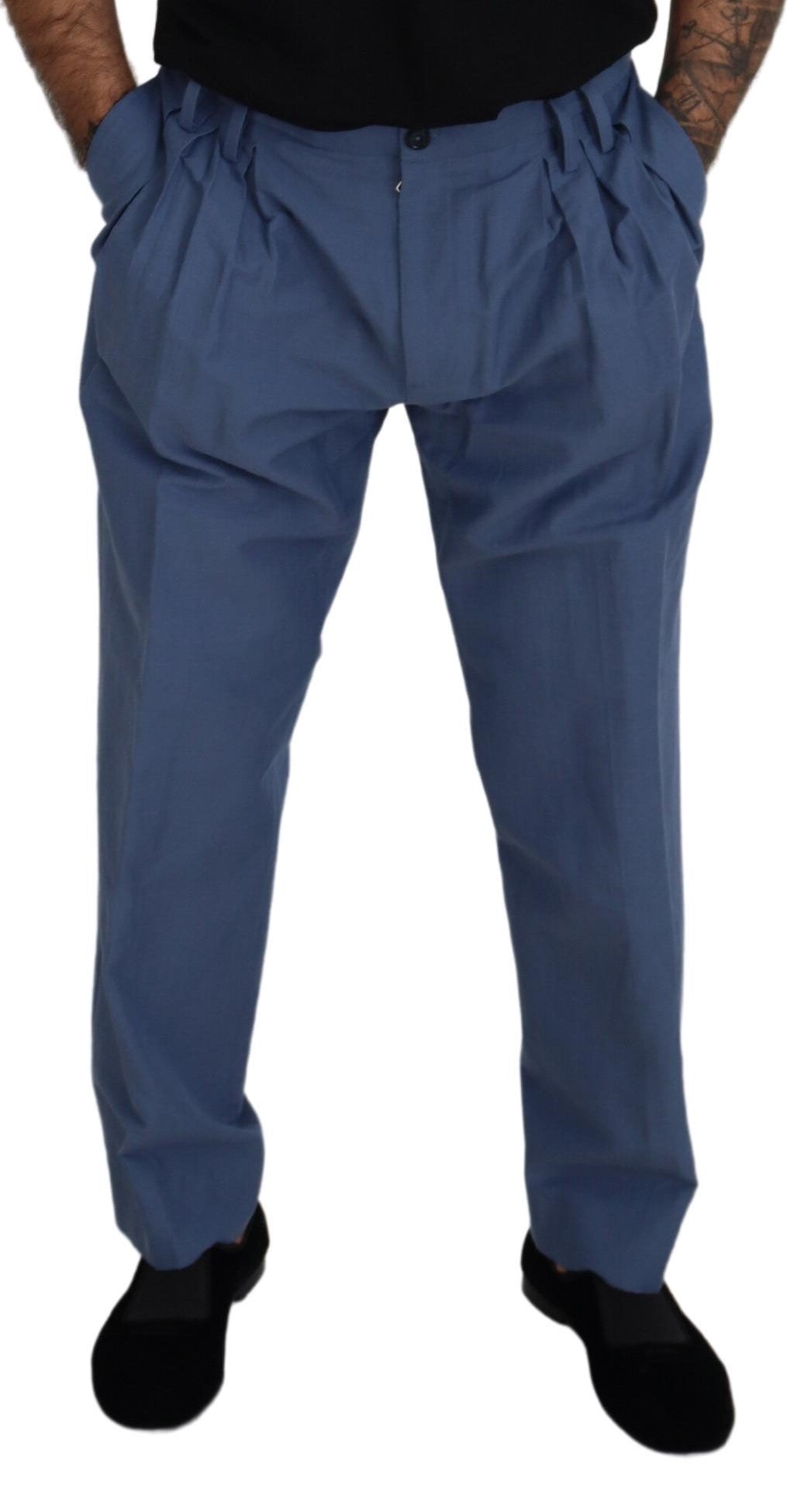 Dolce & Gabbana Elegant Blue Linen-Cotton Blend Trousers Dolce & Gabbana