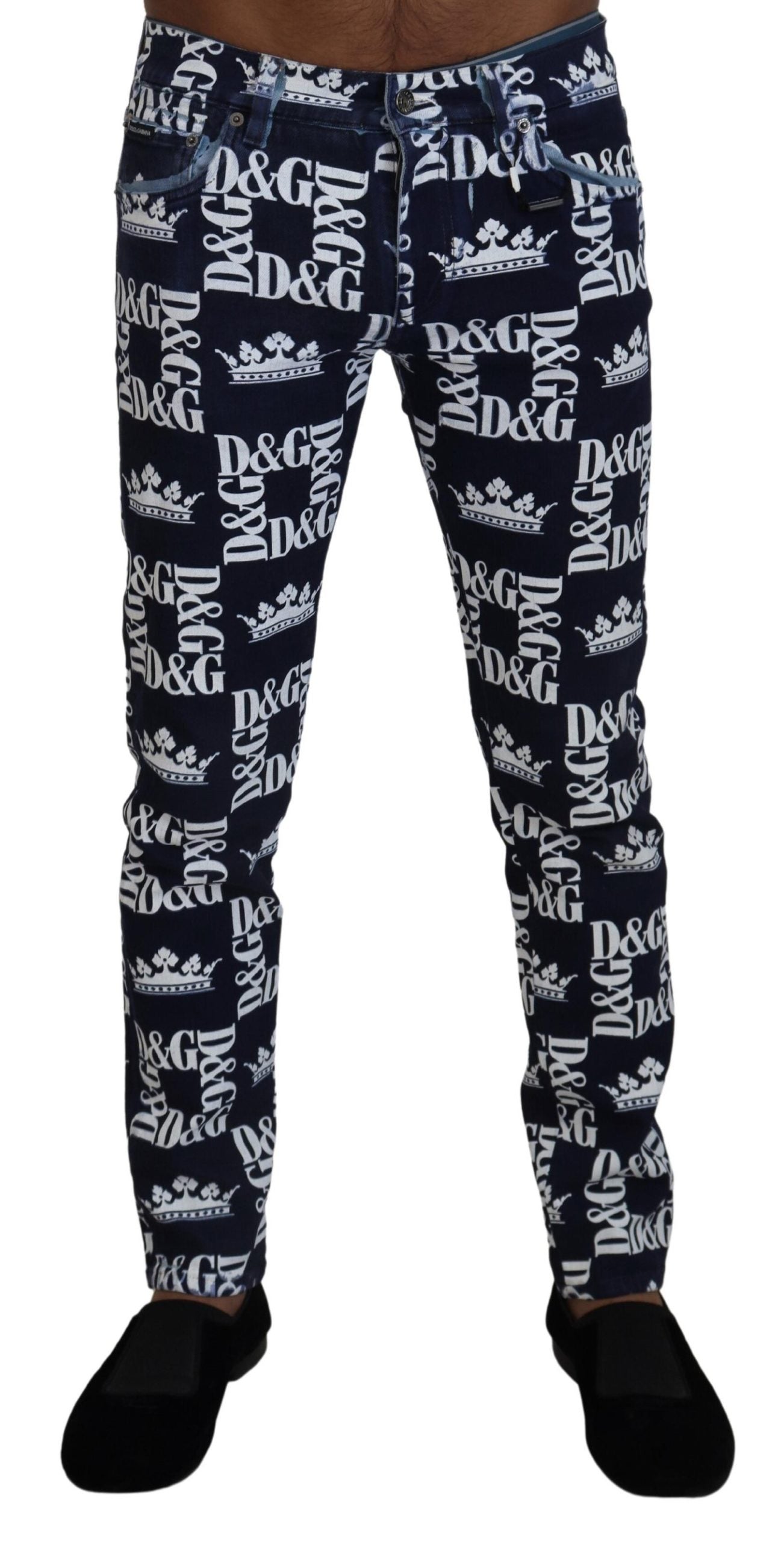 Dolce & Gabbana Elegant Crown Print Denim Pants Dolce & Gabbana