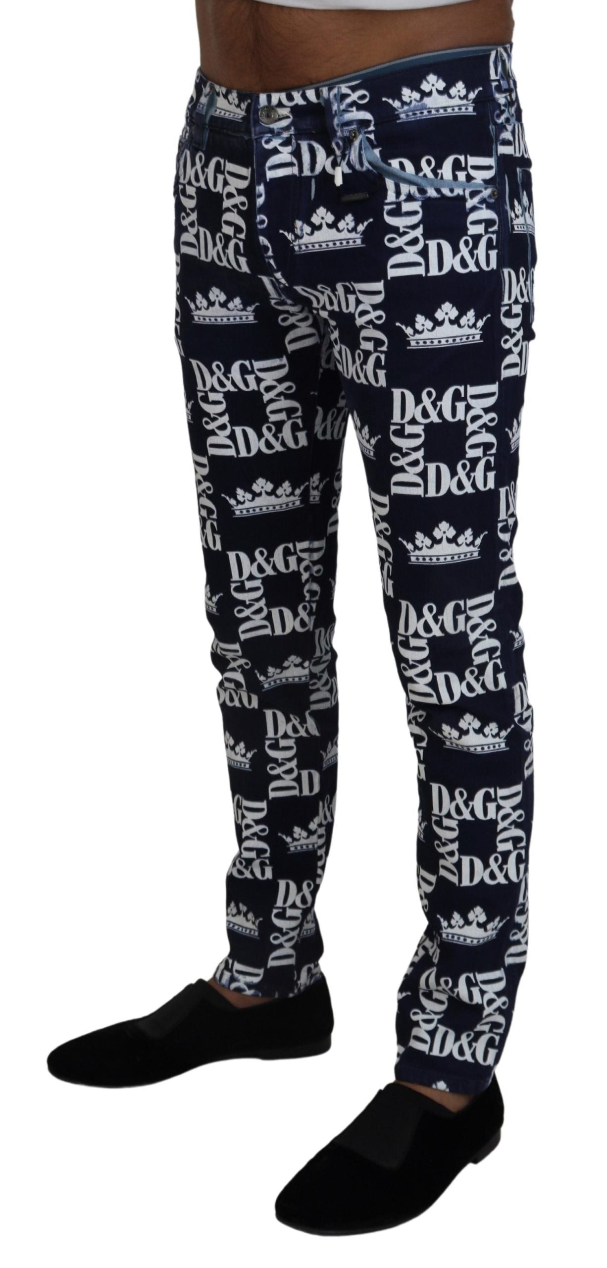 Dolce & Gabbana Elegant Crown Print Denim Pants Dolce & Gabbana