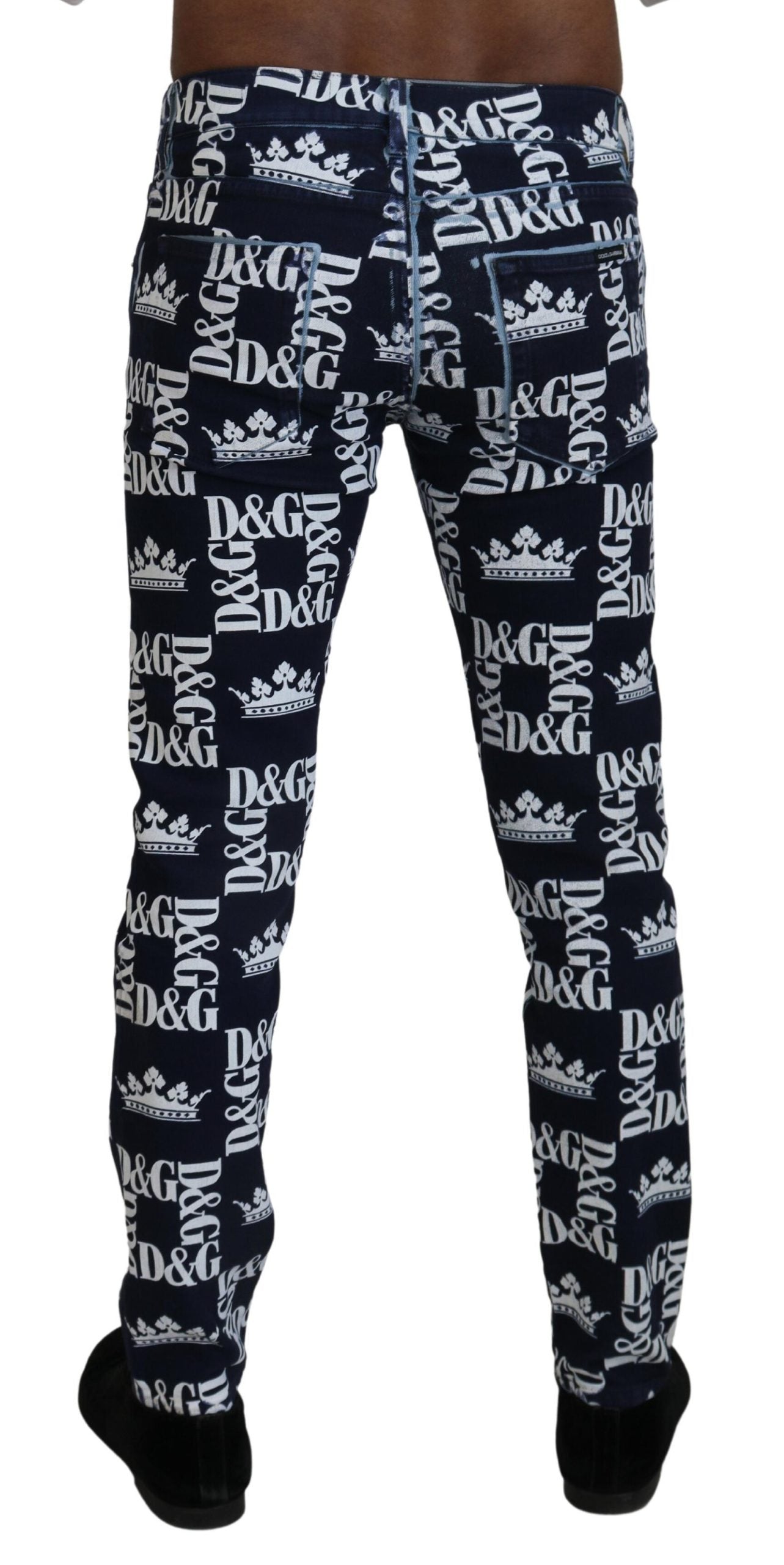 Dolce & Gabbana Elegant Crown Print Denim Pants Dolce & Gabbana