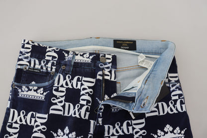 Dolce & Gabbana Elegant Crown Print Denim Pants Dolce & Gabbana