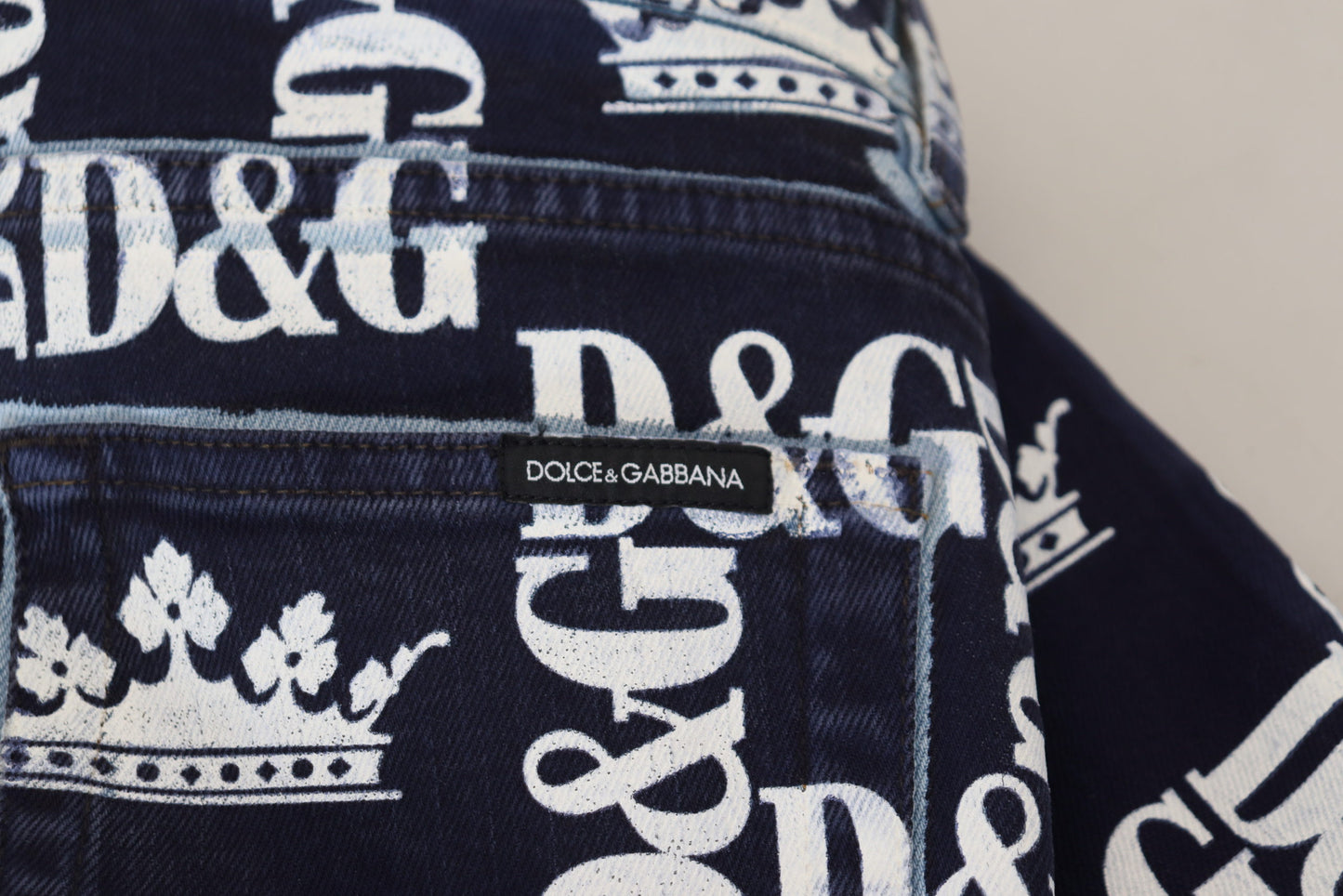 Dolce & Gabbana Elegant Crown Print Denim Pants Dolce & Gabbana