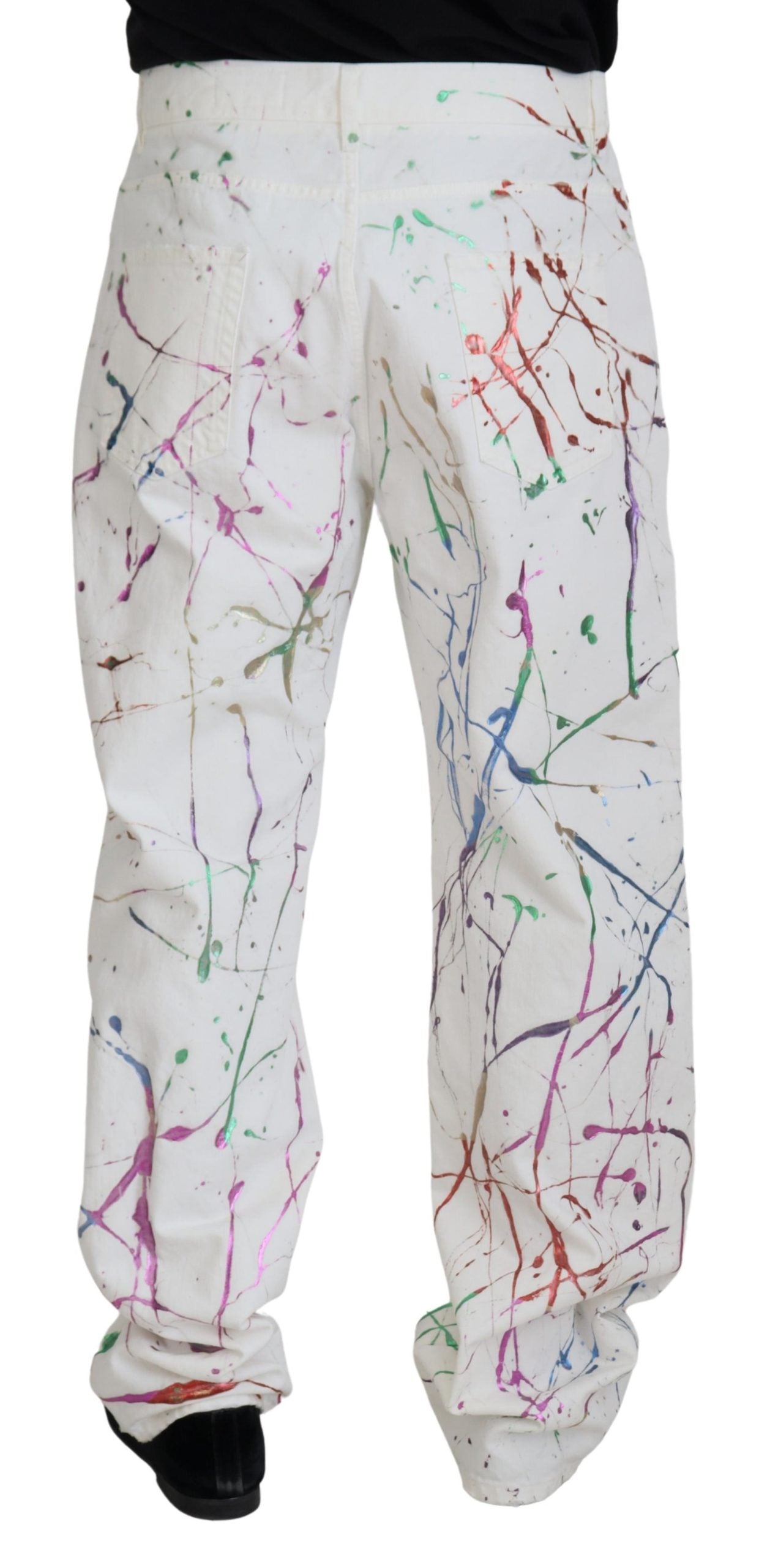 Dolce & Gabbana Chic White Splash Print Denim Pants Dolce & Gabbana