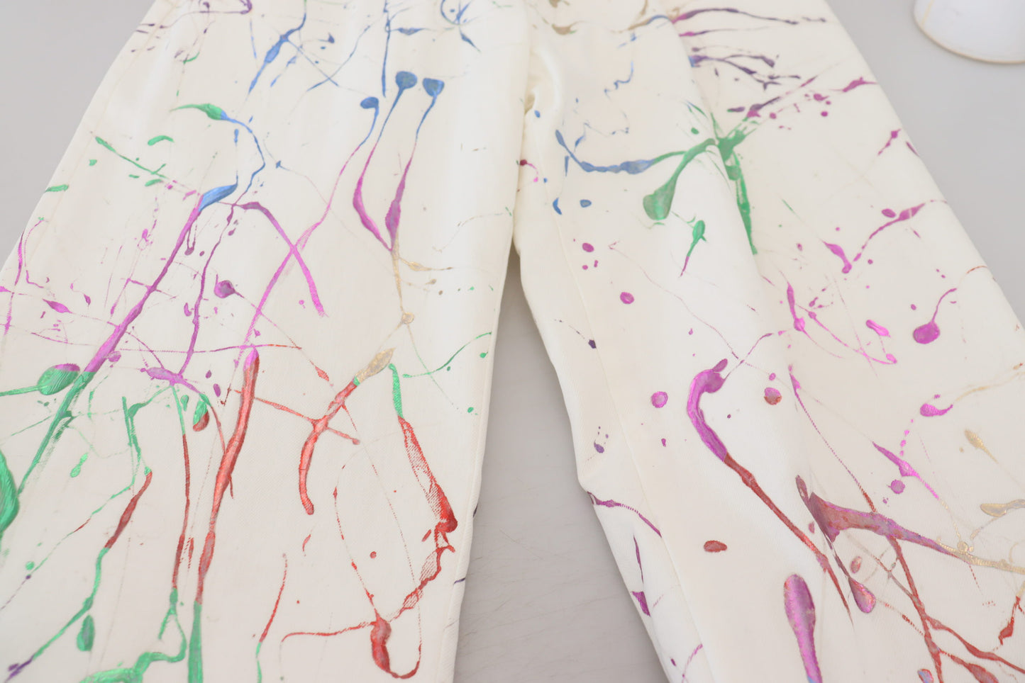 Dolce & Gabbana Chic White Splash Print Denim Pants Dolce & Gabbana