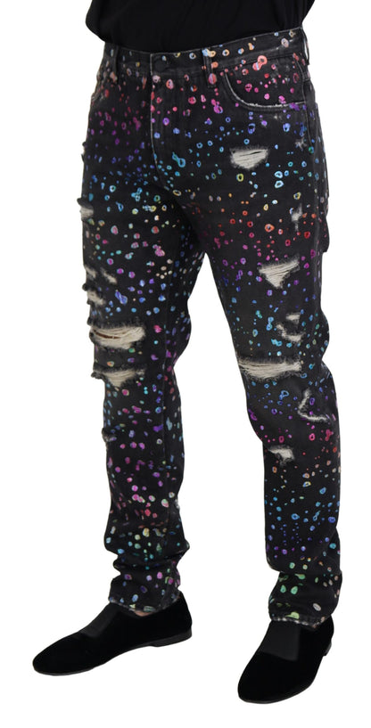 Dolce & Gabbana Elegant Multicolor Printed Denim Pants Dolce & Gabbana