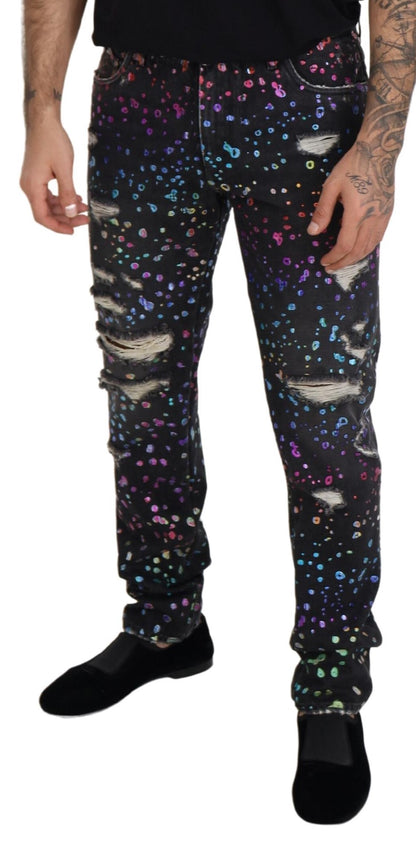 Dolce & Gabbana Elegant Multicolor Printed Denim Pants Dolce & Gabbana