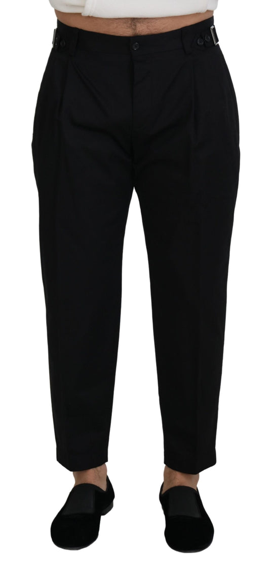 Dolce & Gabbana Sleek Black Italian Designer Pants with Side Buckle Dolce & Gabbana