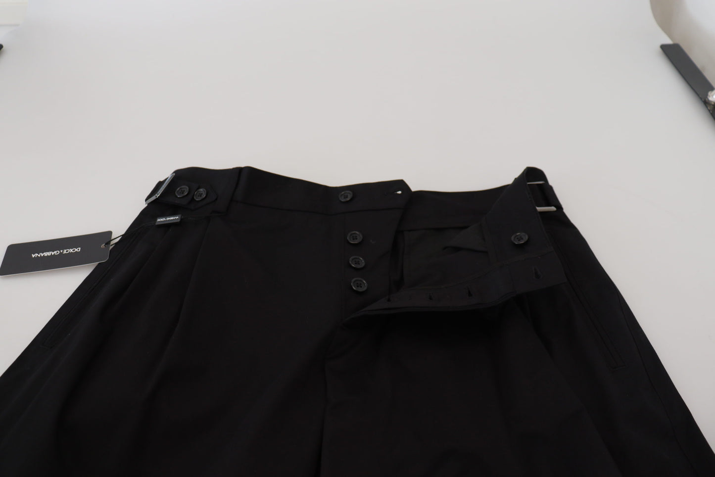 Dolce & Gabbana Sleek Black Italian Designer Pants with Side Buckle Dolce & Gabbana