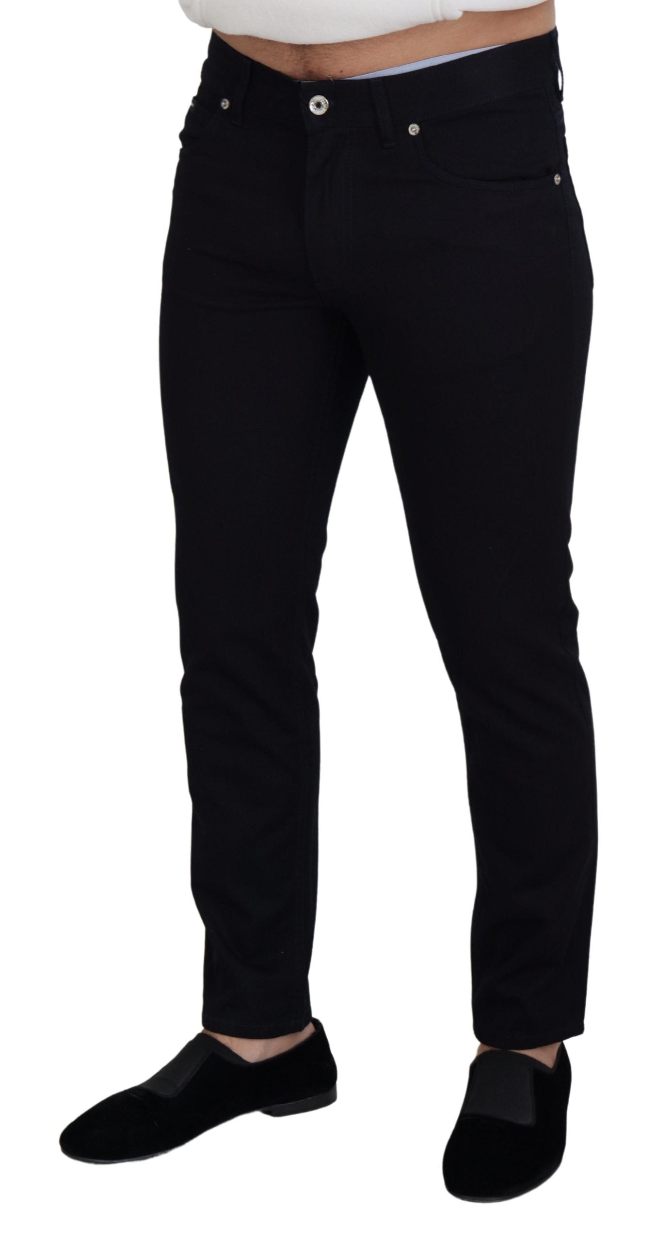 Dolce & Gabbana Elegant Black Silk Blend Denim Pants Dolce & Gabbana