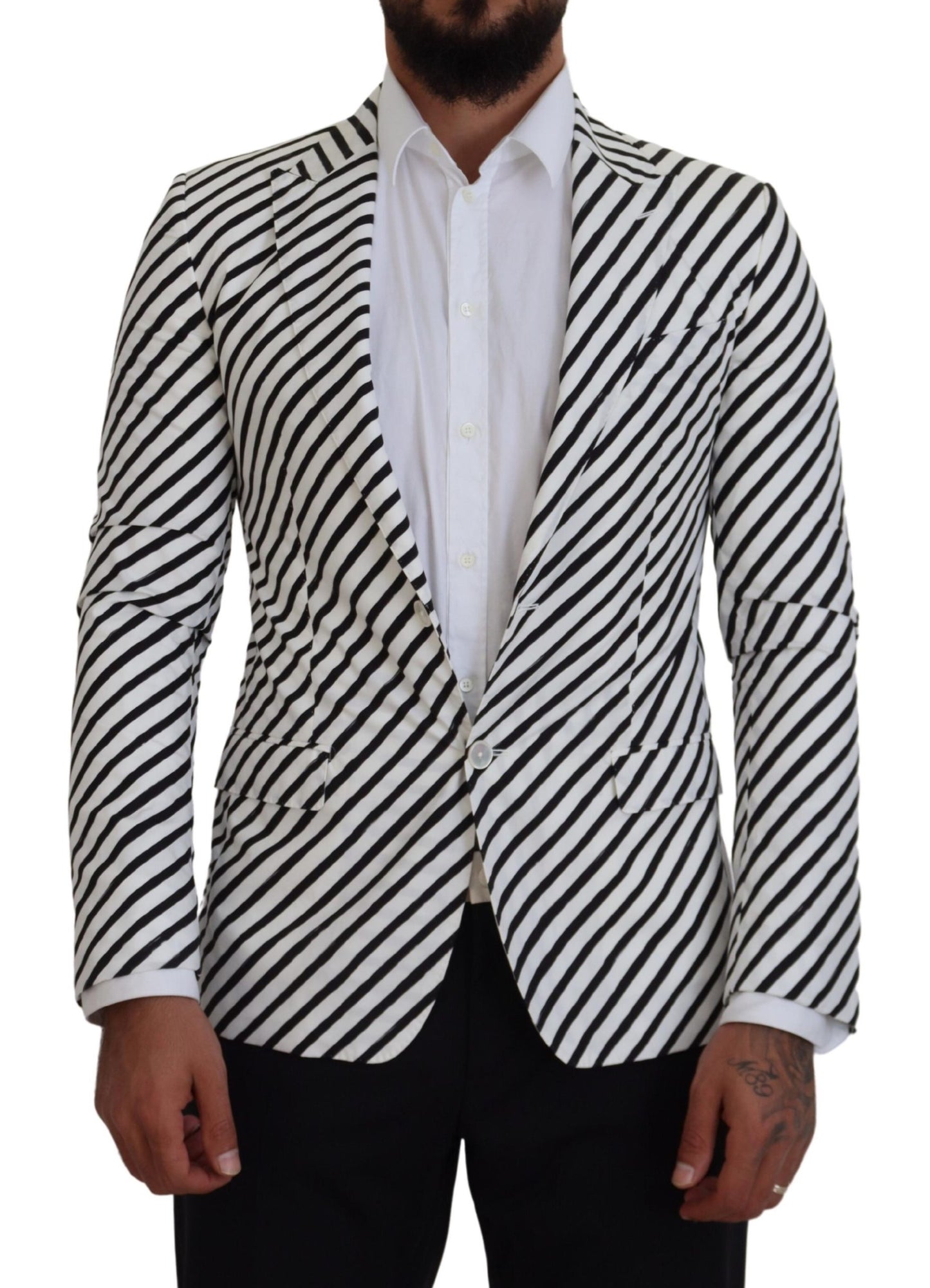 Dolce & Gabbana Elegant White Striped Single Breasted Blazer Dolce & Gabbana