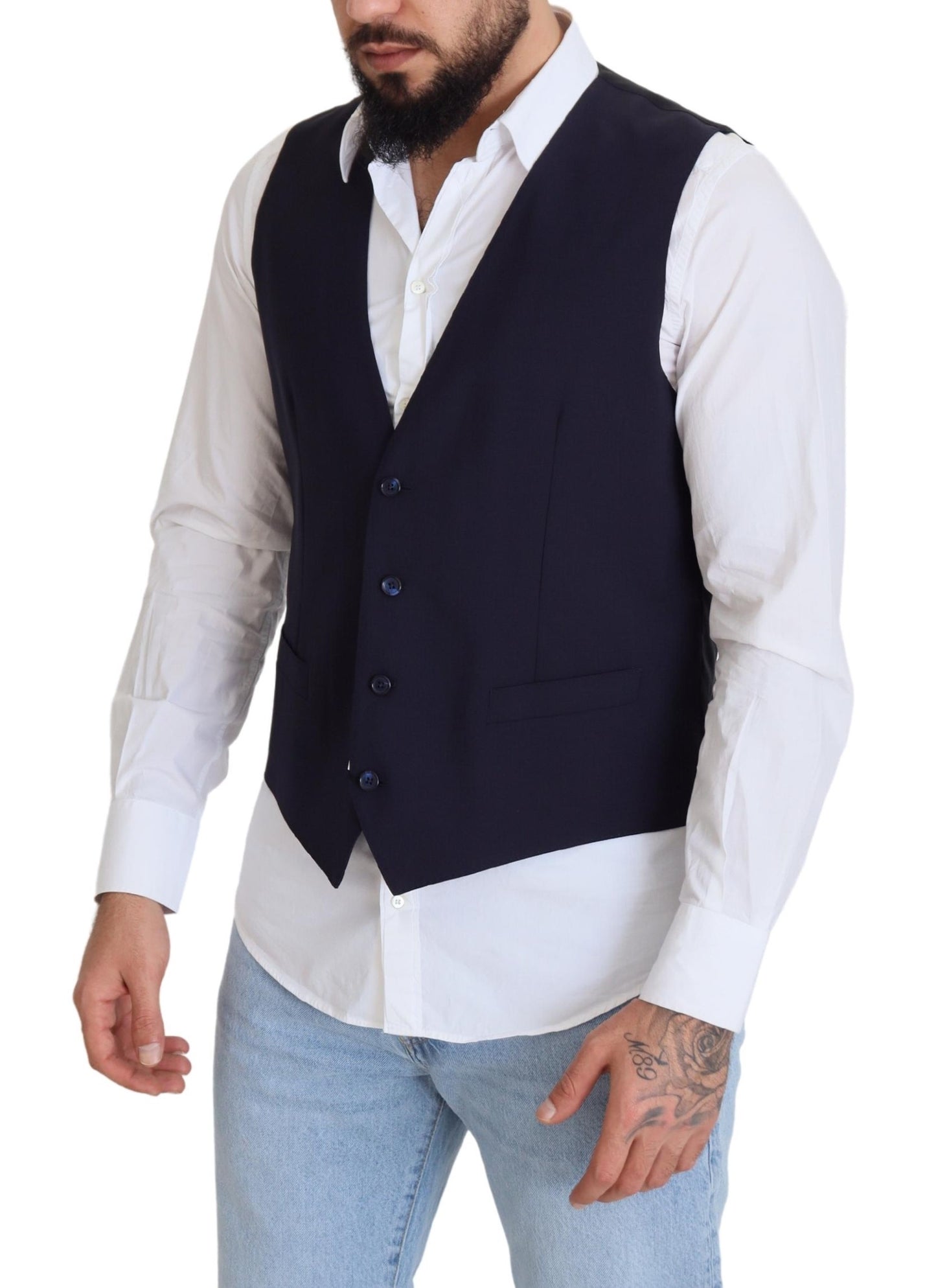 Dolce & Gabbana Elegant Dark Blue Formal Dress Vest Dolce & Gabbana