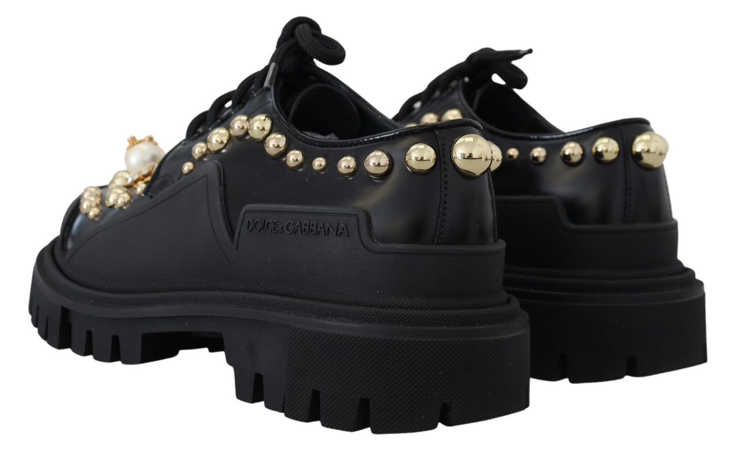 Dolce & Gabbana Timeless Black Leather Derby Flats with Glam Accents Dolce & Gabbana