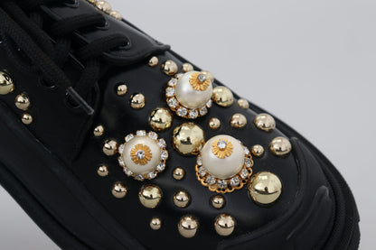 Dolce & Gabbana Timeless Black Leather Derby Flats with Glam Accents Dolce & Gabbana