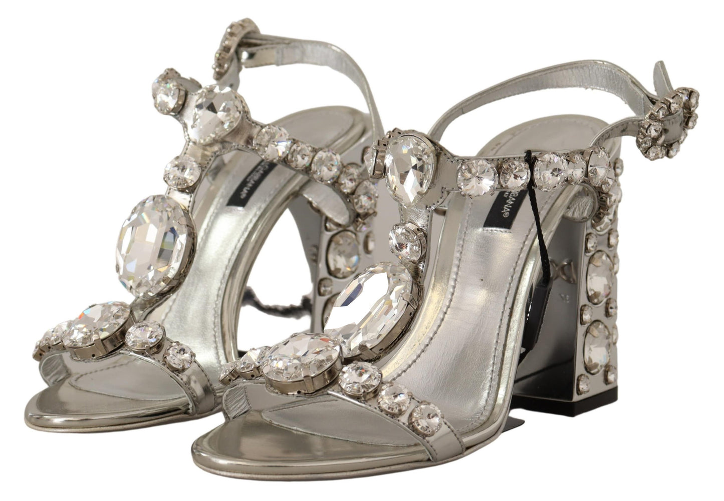 Dolce & Gabbana Crystal-Embellished Silver Leather Pumps Dolce & Gabbana