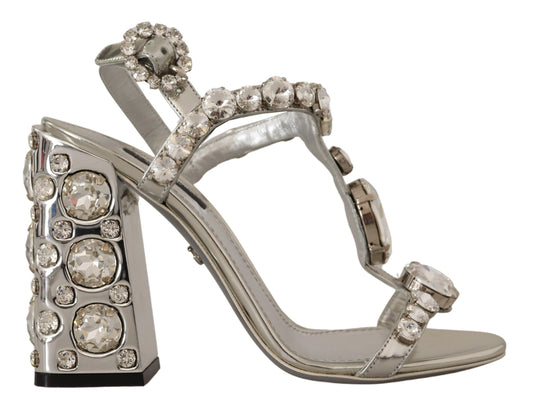 Dolce & Gabbana Crystal-Embellished Silver Leather Pumps Dolce & Gabbana