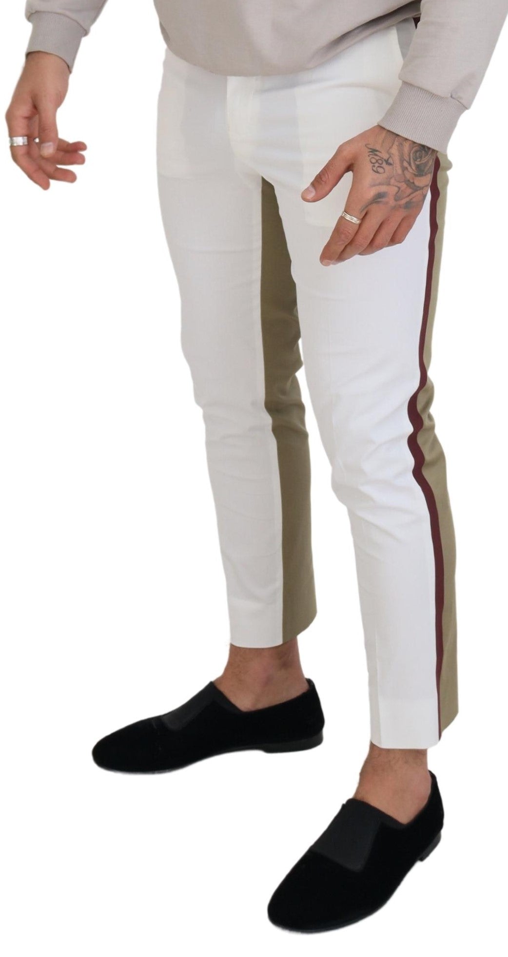 Dolce & Gabbana Two-Tone White & Brown Chic Cotton Pants Dolce & Gabbana