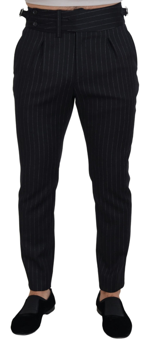 Dolce & Gabbana Elegant Black Striped Wool Blend Trousers Dolce & Gabbana